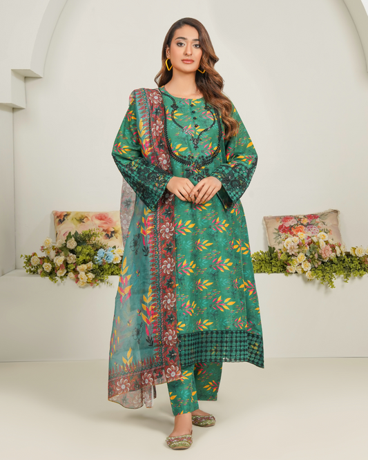 Emerald Blossom 3-Piece Stitched Suit